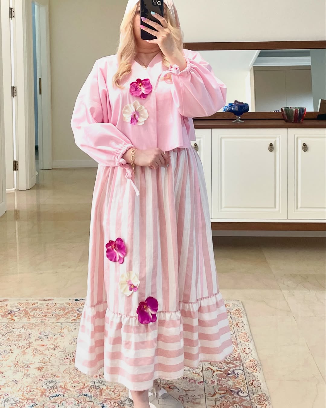 دامن و کراپ کت صورتی گل ارکیده