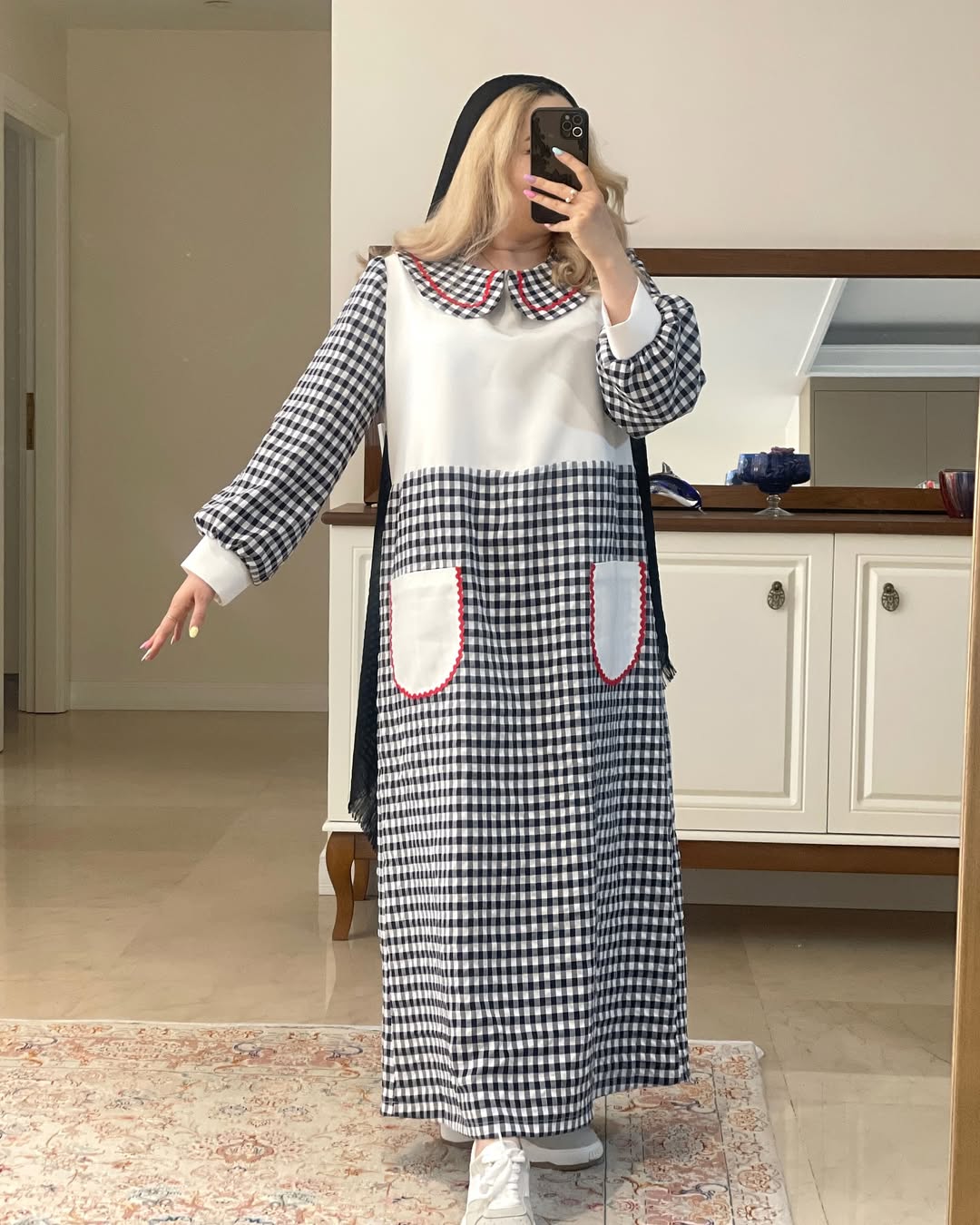 پیراهن چهارخونه سفید سرمه ای